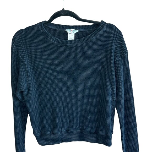 Hard Tail Forever Black Waffle Weave Cropped Sweater Casual Top Size Medium - Picture 1 of 9